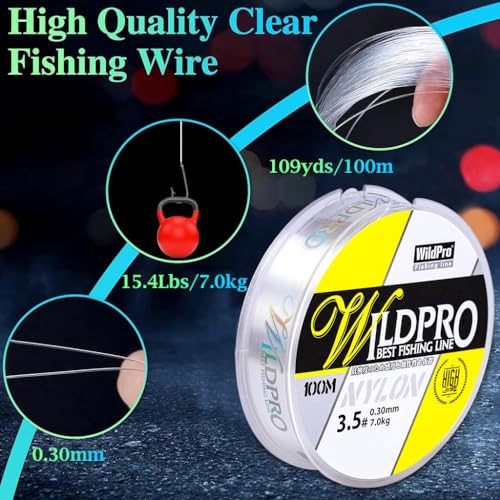 Proberos® Fishing Wire 100m 0.3mm Line Clear Nylon String Invisible Hanging Beading Strong Abrasion Resistant Monofilament 39lbs for Fishing 2PCS Proberos® Fishing Wire 100m 0.3mm Line Clear Nylon String Invisible Hanging Beading Strong Abrasion Resistant Monofilament 39lbs for Fishing 2PCS